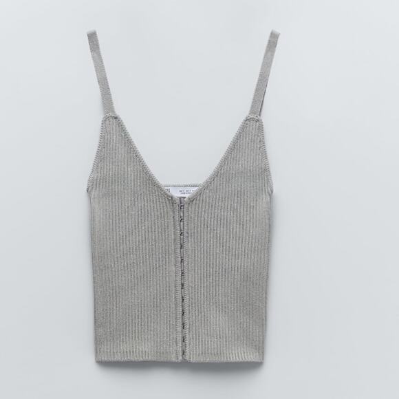 ZARA Sleeveless Ribbed Knit Corset Top Size M in Gray NWT - Picture 5 of 13